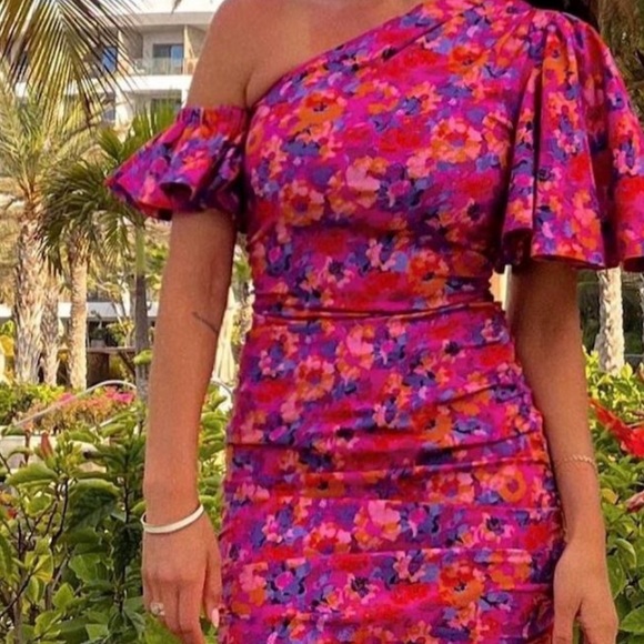 NWT Sofia the Label Willow Ruched One Shoulder Mini Dress - Floral - Size 6 - Picture 8 of 15